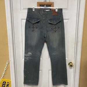 Chams Jeans Company Gray Denim Pants Mens Size 40 Embellished 
Cross Pockets Y2K